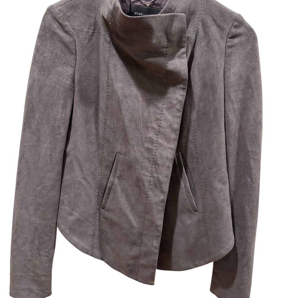 BCBG MAXAZRIA Misty Morning Moto Jacket Size XS Faux‎ Suede Button Closure